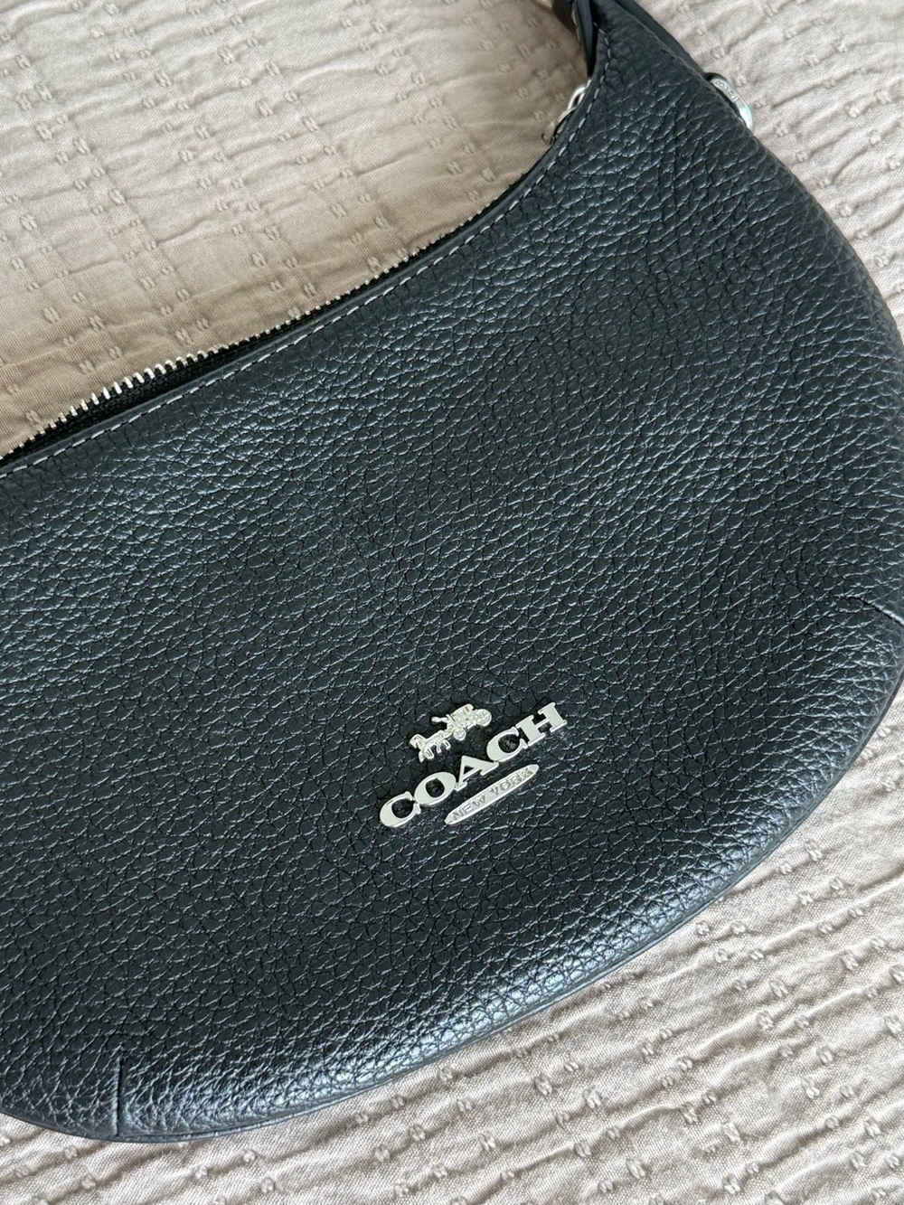 Coach Black Pebbled Leather Shoulder Bag with Silver Hardware - Picture 8 of 8